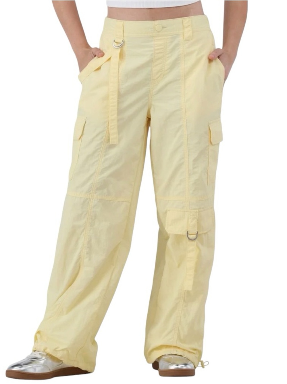 No Boundaries Pale Yellow Wide Leg Cargo Pants XS Y2K Streetwear Trendy NWOT